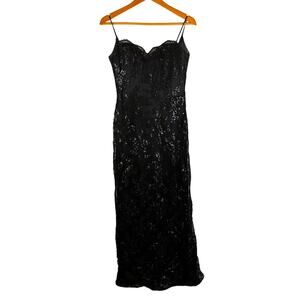 Vintage B'zar Black Floral Lace Slip Knee Length Cocktail Dress Womens 6